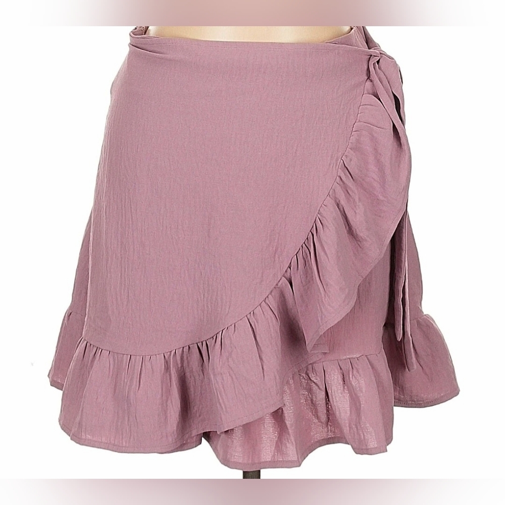 Pink Lily Mauve/Rose Ruffle Faux Wrap Mini Skirt Size L NWOT